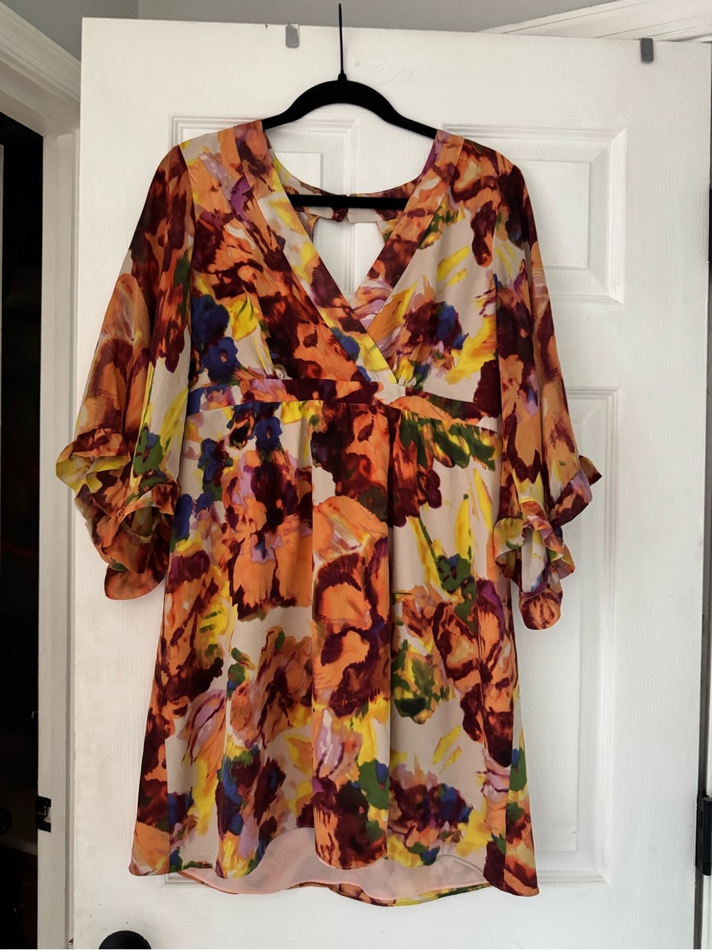 Anthropologie Maeve Jaida Silk Kimono Dress watercolor floral size 10